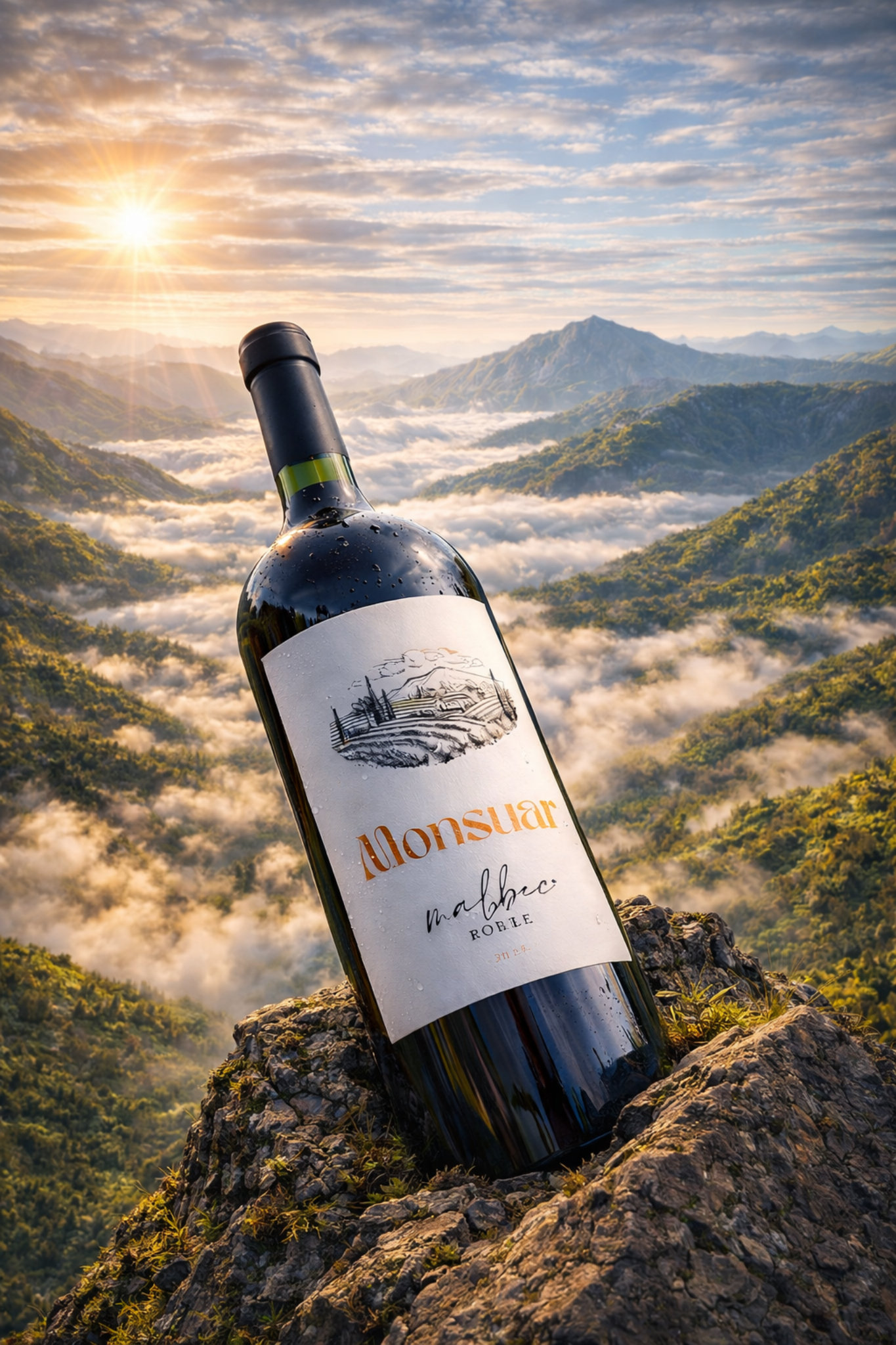 Botella Monsuar en paisaje épico